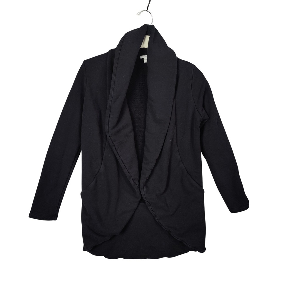 James Perse Women Minimalist Quiet Luxury Cotton Cardigan 3 L Black Shawl Collar